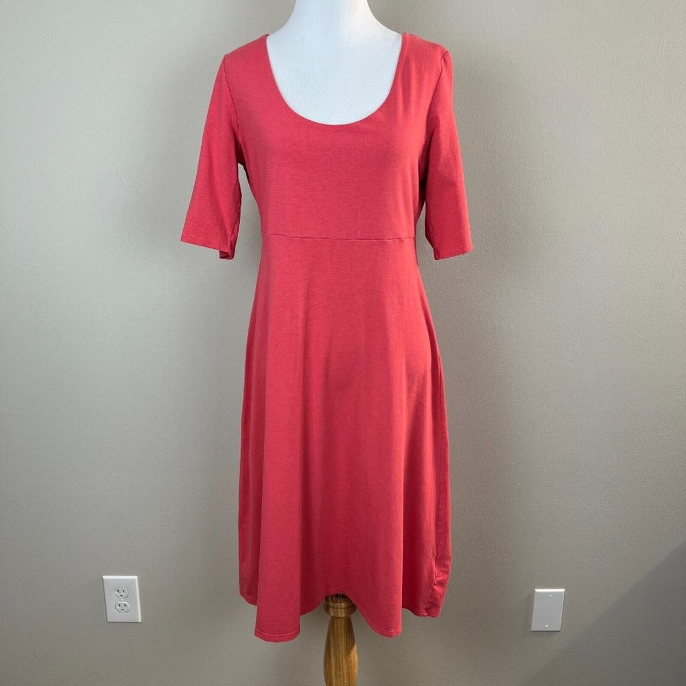 Garnet Hill Dress S Pink Coral Short Sleeve A-Line Knee Length Cotton Blend Knit